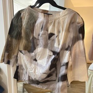 Piazza Sempione Artistic Cream and Brown Blouse